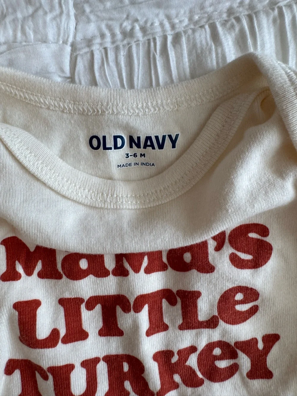 Old Navy Cream Long-Sleeve Onesie with Red 